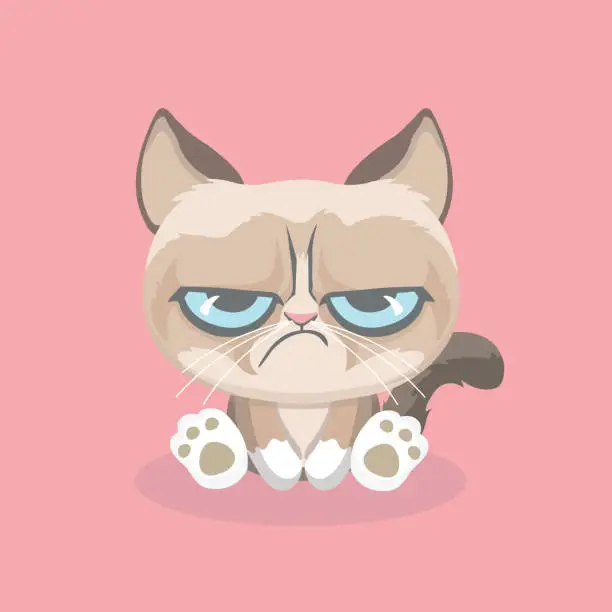 Vector illustration of Cute grumpy cat.