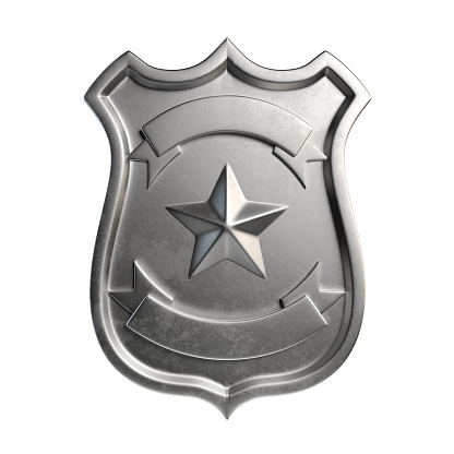 Emblema insignia metálica en blanco, plata, capa de brazos con espacio de copia photo