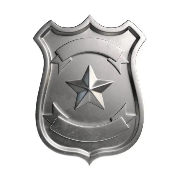 Photo of Blank metallic badge, silver emblem, coat of arms with copy space