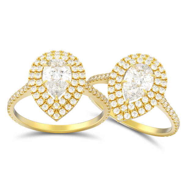 istock 3D illustration two isolated gold decorative pear diamond rings with shadow 964827382