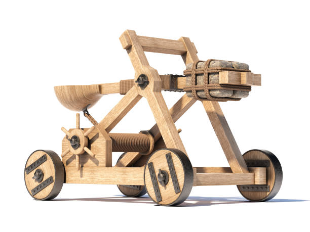 катапульта изолирована на белом фоне - trebuchet стоковые фото и изображения