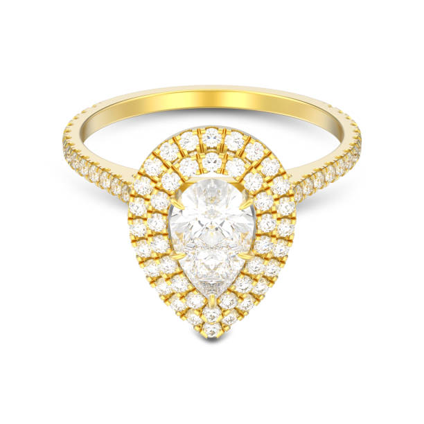istock 3D illustration isolated gold decorative pear diamond ring with shadow 964827430