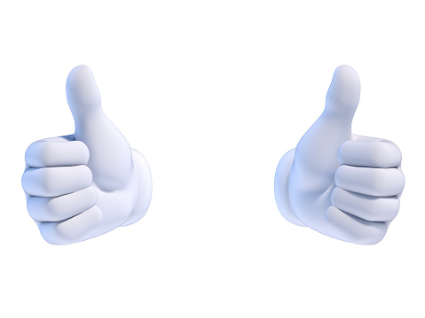 Thumb up white cartoon hand 3d rendering isolated illustration