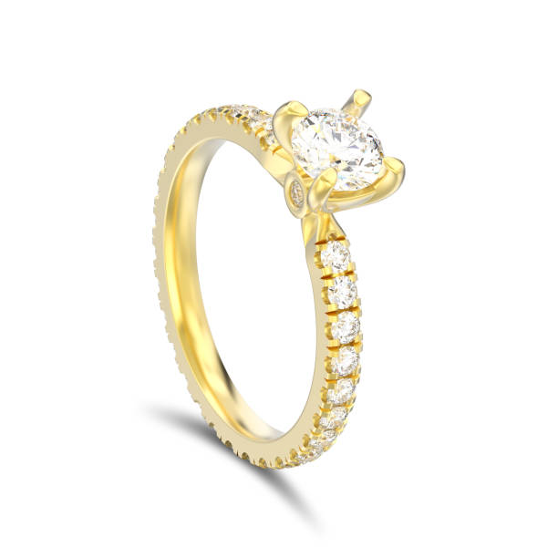 istock 3D illustration isolated gold diamond engagement wedding ring with shadow 964827562
