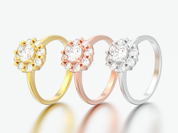 istock 3D illustration three different gold engagement wedding diamond rings 964831854
