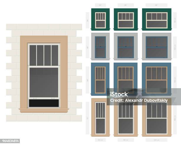 Vector Single Hung Four Vertical Section Typical Window Set In ...