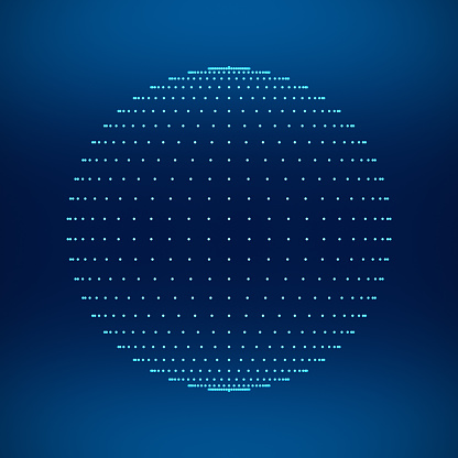 Blue sphere. Network connections with dots on black background in technology concept. 3d illustration