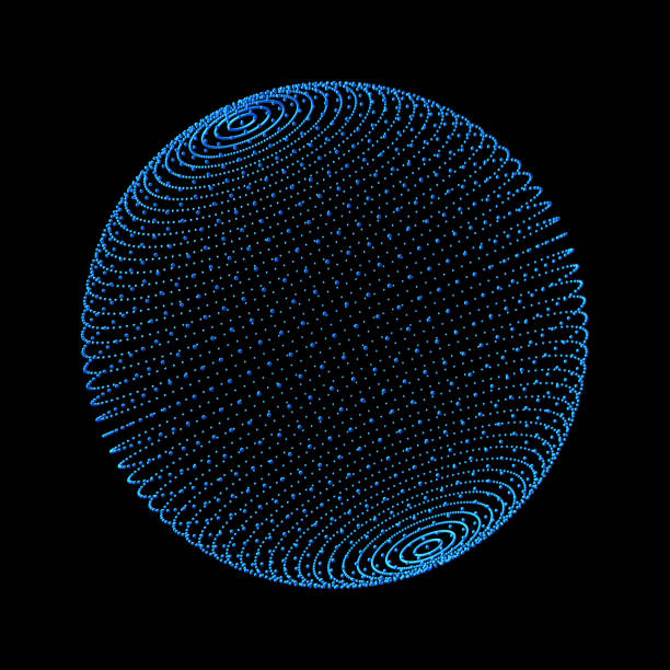 Blue sphere. Network connections with dots on black background in technology concept. 3d illustration