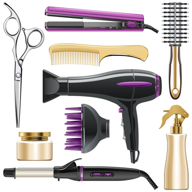 векторные иконки для укладки волос - hair straighteners stock illustrations