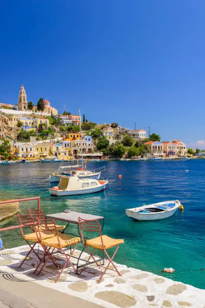Photo of Scenic waterfront on the Greek island of Symi