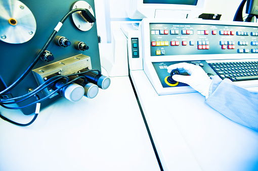 Small Machine Control Room Device Instrument Hand On High Resolution Console In Master Control Room Measurement And ...