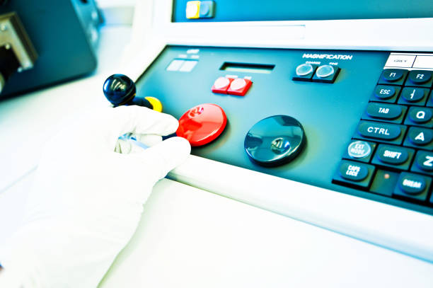 istock Hand On High Resolution Console In Master Control Room - Measurement and Instrumentation Device 964847158