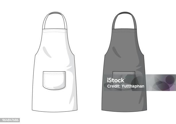 Blank White And Black Apron Template Stock Illustration - Download Image Now - Apron, Outline, Template