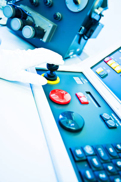 istock Hand On High Resolution Console In Master Control Room - Measurement and Instrumentation Device 964848068