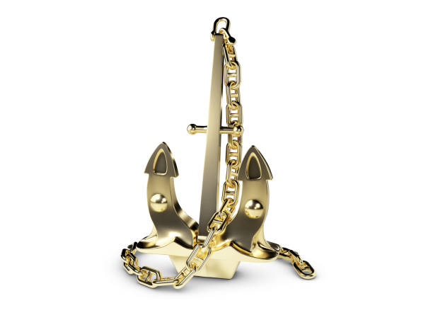 istock 3D Illustration of gold anchor on a white background 964850982