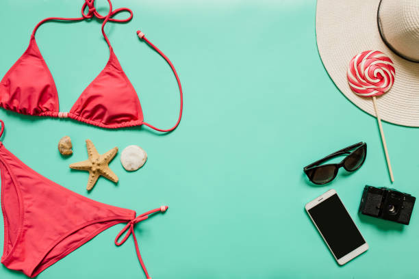 istock Summer vacation concept with pink bikini suit, hat and accessories 964851520
