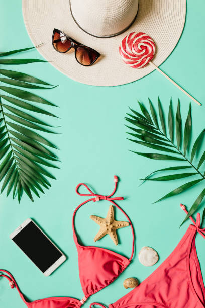 istock Summer vacation concept with pink bikini suit, hat and accessories 964851534