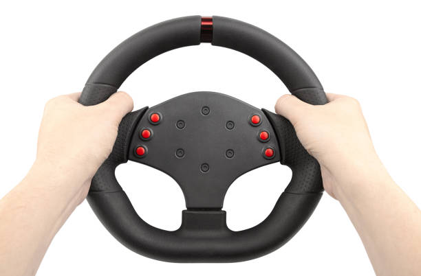 istock a steering wheel for racing, a controller similar to a car steering wheel, holding hands, isolated on white 964854012