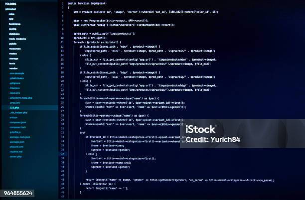 White Web Application Code On The Dark Blue Background Stock Photo ...