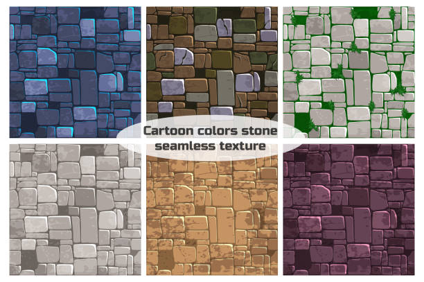 ilustrações, clipart, desenhos animados e ícones de plano de fundo sem emenda textura cor diferente muro de pedra. elemento de para o jogo de interface do usuário de ilustração vetorial - paving stone cobblestone road old