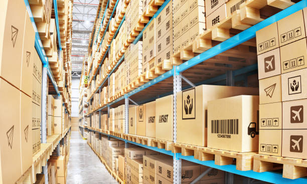 istock Modern warehouse full of cardboard boxes. 3d illustration 964858880