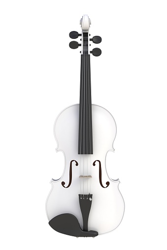 Classical white violin isolated on white background, String instrument, 3d rendering