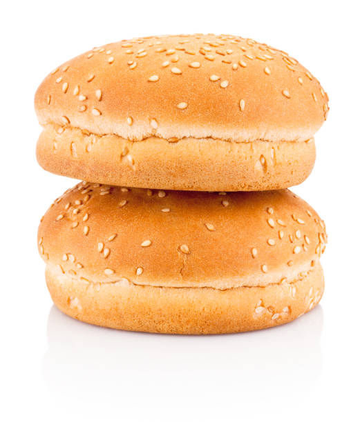 istock Two hamburger buns with sesame isolated on white background 964867002
