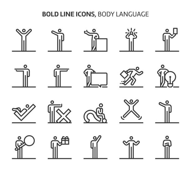 Body language, bold line icons Body language, bold line icons. The illustrations are a vector, editable stroke, 48x48 pixel perfect files. Crafted with precision and eye for quality. gesturing stock illustrations