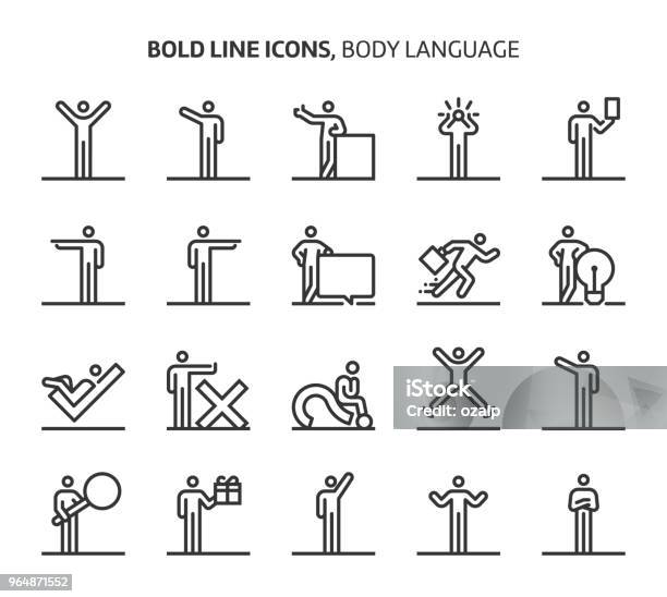 Body Language Bold Line Icons Stock Illustration - Download Image Now - People, Arms Raised, Gesturing