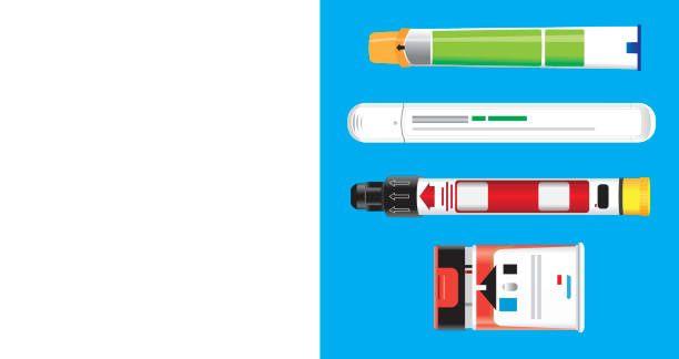 Adrenaline, epinephrine auto-injectors for severe allergy and anaphylaxis treatment Four auto-injectors used to treat severe allergy and anaphylaxis adrenaline stock illustrations