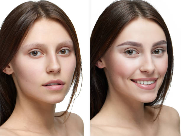 istock Comparison of a girl with make up and without make up. 964874922