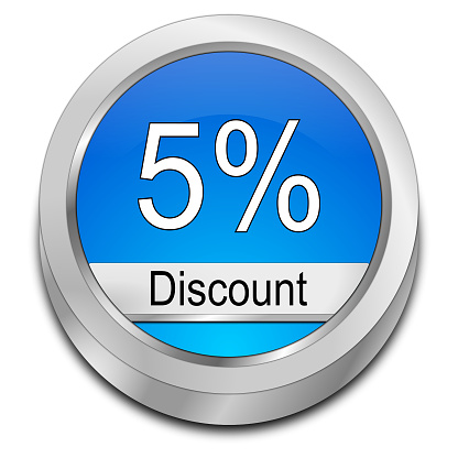 blue 5% discount button - 3D illustration