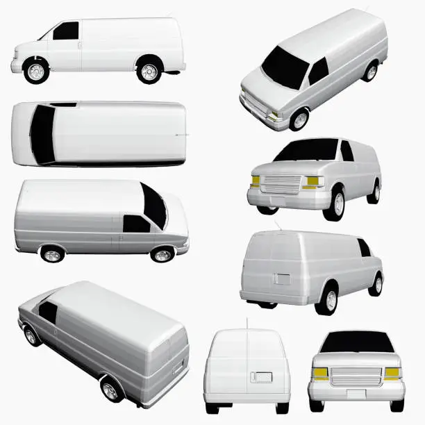 Vector illustration of Set with a van in different positions