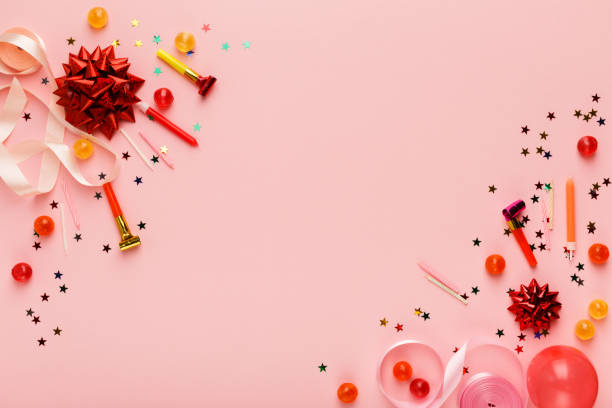 istock Birthday party background with gift and lollipops 964876942