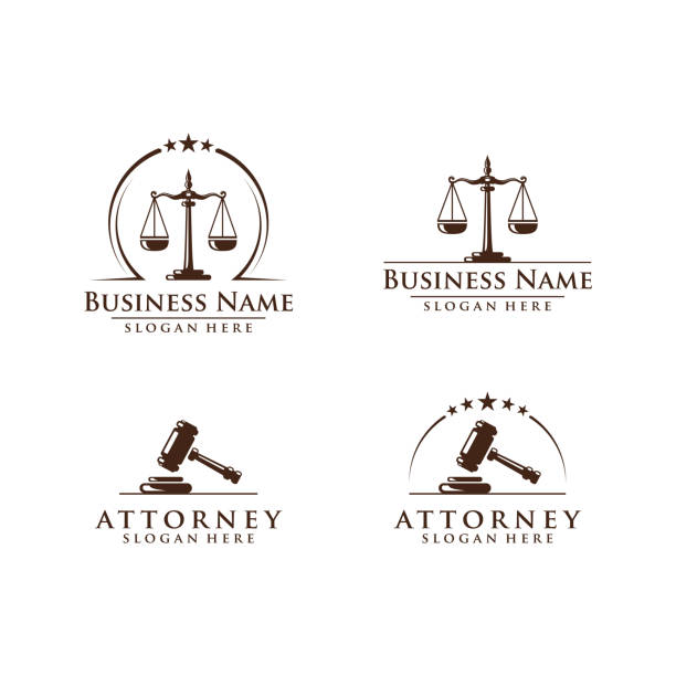 ilustraciones, imágenes clip art, dibujos animados e iconos de stock de ley y símbolo de abogado, firma elegante vector diseño - lawyer