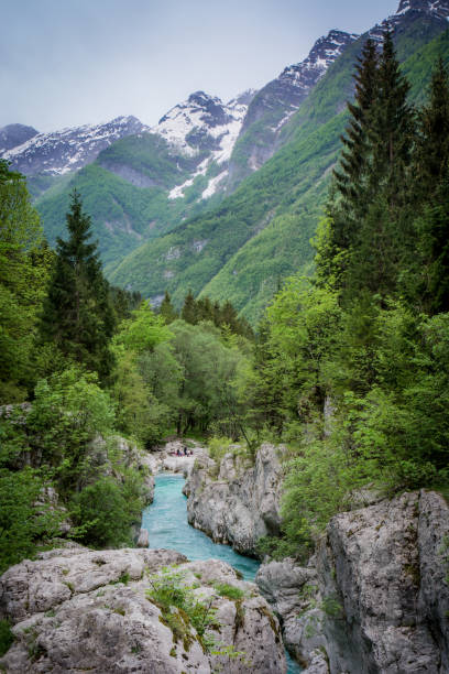 View on Soca river at Velika korita spot stock photo