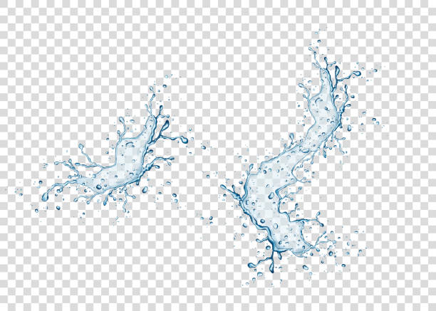 реалистичный всплеск голубой воды и капли на прозрачном фоне. - mist stock illustrations