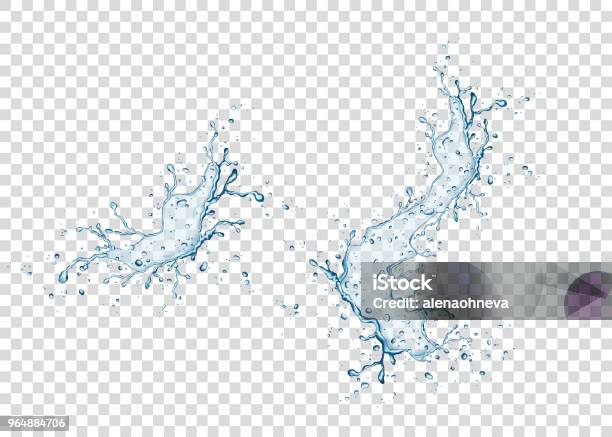 Realistic Blue Water Splash And Drops On Transparent Background Stock Illustration - Download Image Now