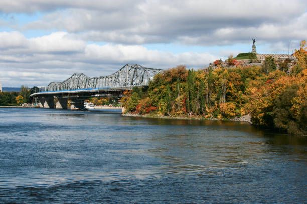 View to bridge over the Ottawa River and Nepean Point in the fall