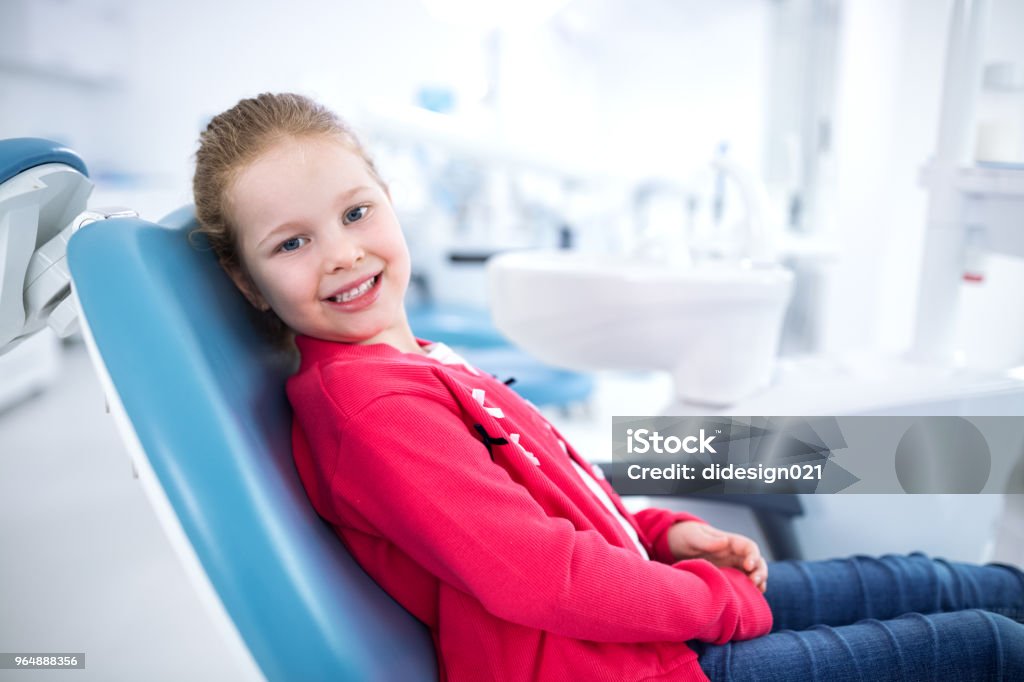 Beautiful smiling little girl in dental office Beautiful smiling little girl in dental office, waiting for dental treatment Dentist Stock Photo