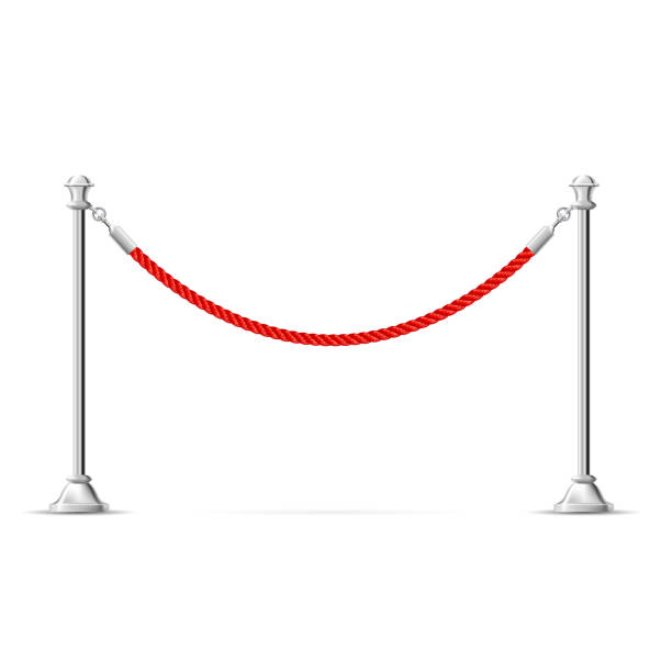 Silver barricade with red rope - barrier rope, vip zone border Silver barricade with red rope - barrier rope, vip zone border teatro stock illustrations