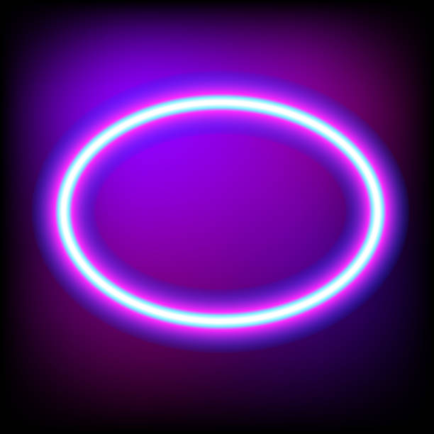 istock Bright oval. Neon sign. Retro neon oval sign on purple backgroun 964891606