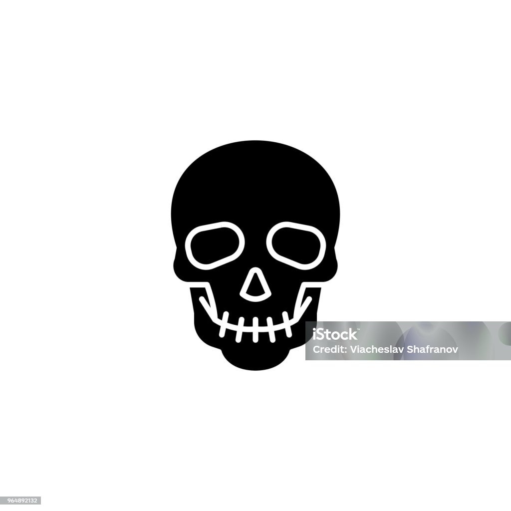 Totenkopf Schwarz Symbol Konzept. Schädel flach Vektor Symbol, Zeichen, Illustration. - Lizenzfrei Abstrakt Vektorgrafik