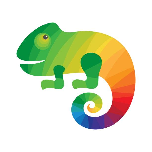 카멜레온 다채로운 로고입니다. - chameleon reptile madagascar animal stock illustrations