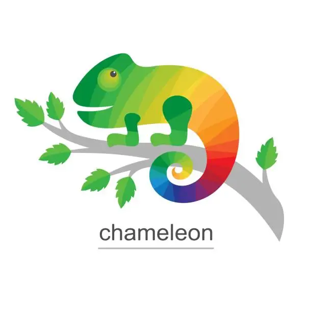 Vector illustration of Logo Chameleon on branch.