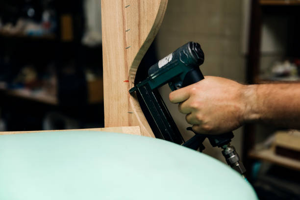 View at chair repairing in the upholstery workshop