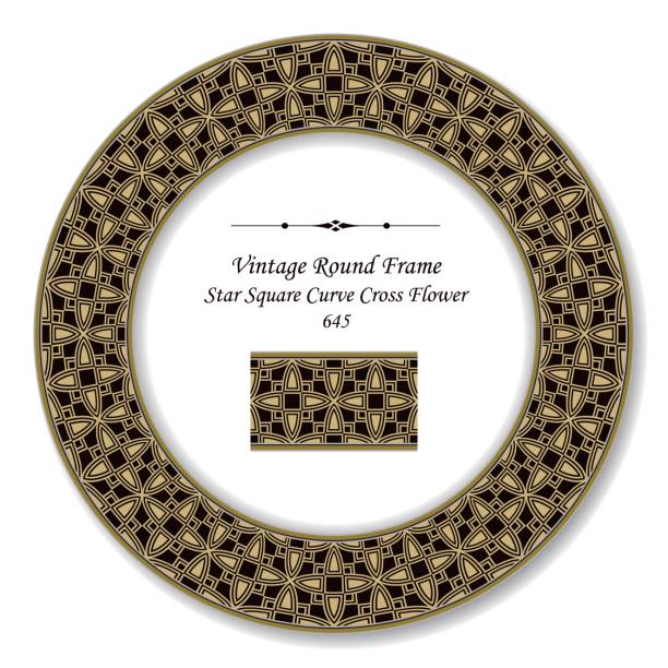 istock Vintage Round Retro Frame curve star square cross flower 964899068