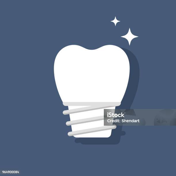 Dental Implant Restoration Of Teeth Ceramic Or Porcelain Tooth Flat Vector Isolated Illustration Stock Illustration - Download Image Now