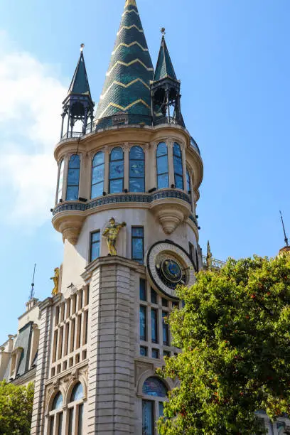 Photo of Former National bank building with the famous unique astronomical clock tower on Europe square in Batumi, Georgia