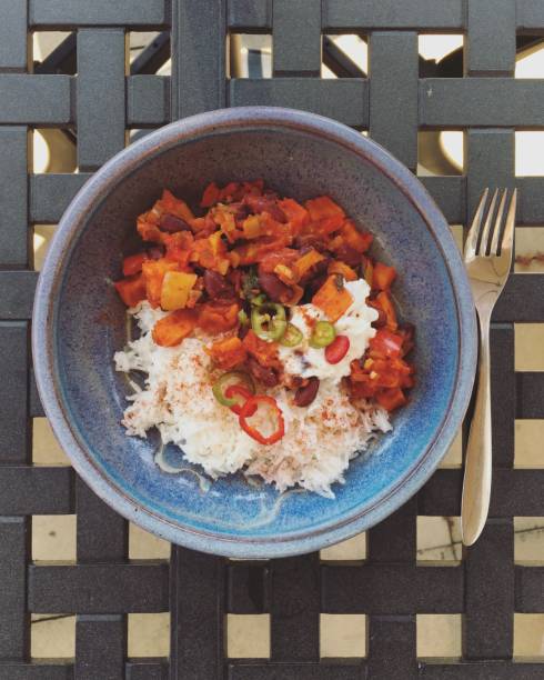 Overhead view of vegetable chili
